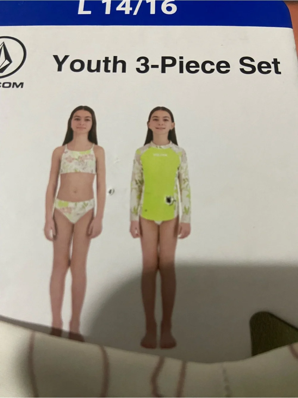 NWT Volcom Kid's Girl 3-Piece Swimsuit Size L 14/16
